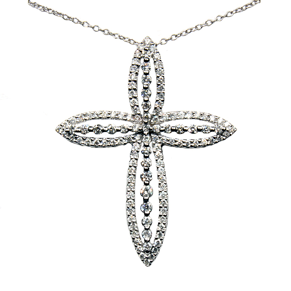 14k White Gold Diamond Cross Pendant 130 11553 Hudson Poole Fine This Diamond Cross Pendant Has 1 Carat Total Weight The Inside Is A G Setting Outside Row Of Diamonds Channel