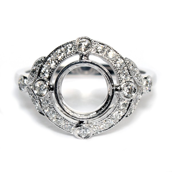 18K White Gold Antique Style Diamond Semi-Mount Engagement Ring