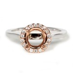 14K White Gold Diamond Semi-Mount Engagement Ring With Rose Gold Halo