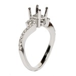 14K White Gold Semi-Mount Swirl Design Diamond Engagement Ring