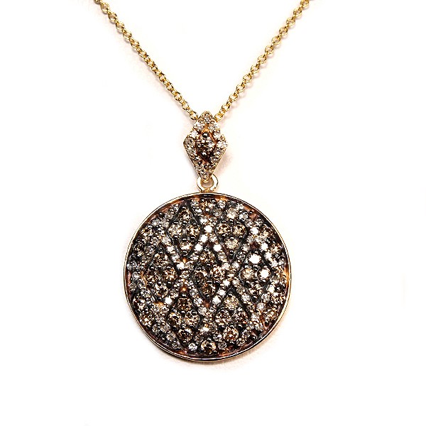 14K Yellow Gold Chocolate And White Diamond Pave Disc Pendant