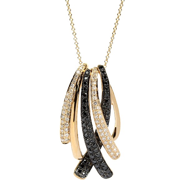 14K Yellow Gold Black And White Diamond Ribbon Pendant
