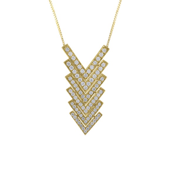14K Yellow Gold Diamond Chevron Stack Pendant