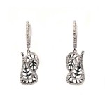 18K White Gold And Diamond Leaf Motif Earrings