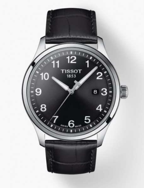 TISSOT GENTS EXTRA LARGE CLASSIC WATCH WITH BLACK ARABIC DIAL WITH LEATHER STRAP