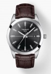 TISSOT GENTLEMAN BLACK DIAL WATCH WITH BROWN STRAP
