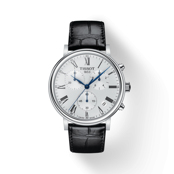 Tissot Carson Premium Chronograph with White Dial and Black Strap