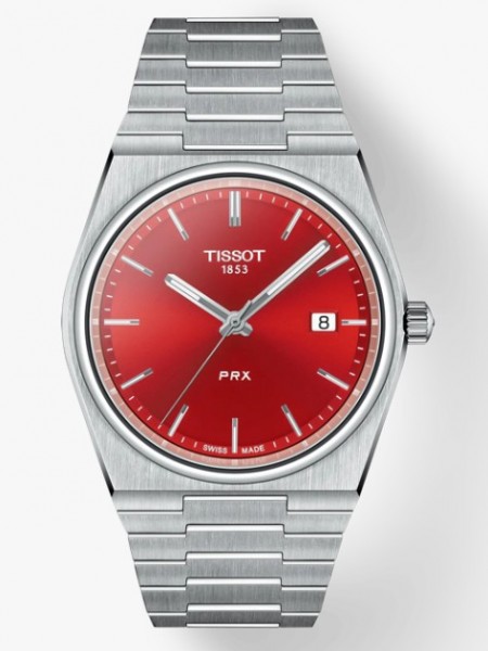 TISSOT 40mm RED DIAL PRX QUARTZ ALL STAINLESS