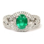 14K White Gold Emerald And Diamond Ring