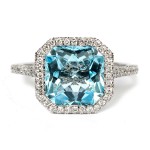 14K White Gold Blue Topaz And Diamond Ring