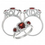 UNIVERSITY OF ALABAMA 14K WHITE GOLD ROLL TIDE GARNET AND DIAMOND RING