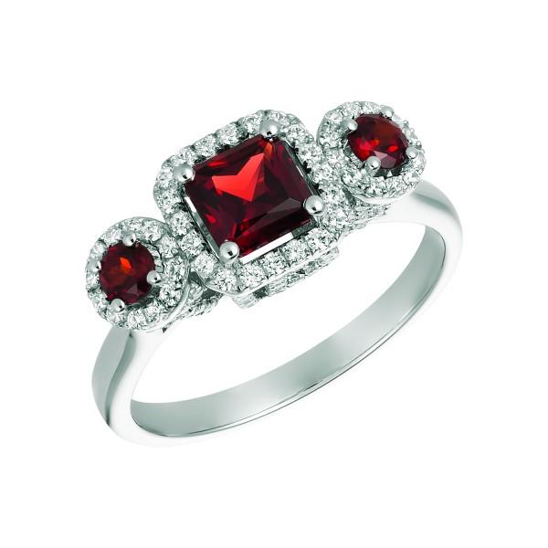 University Of Alabama 14K White Gold Roll Tide Garnet And Diamond Ring (Size 9)