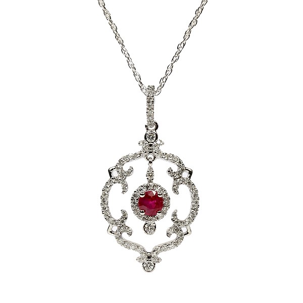 14K White Gold Ruby And Diamond Pendant