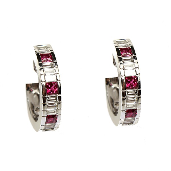 18K White Gold Ruby And Diamond Loop Earrings