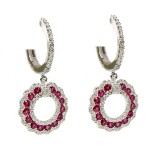 14K White Gold Ruby And Diamond Circle Earrings