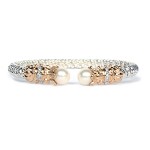 VAHAN STERLING SILVER/14K DIAMOND PEARL 4MM OPEN BRACELET