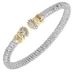 VAHAN 14K YELLOW GOLD AND STERLING SILVER OPEN CUFF BRACELET WITH DIAMOND ENDS