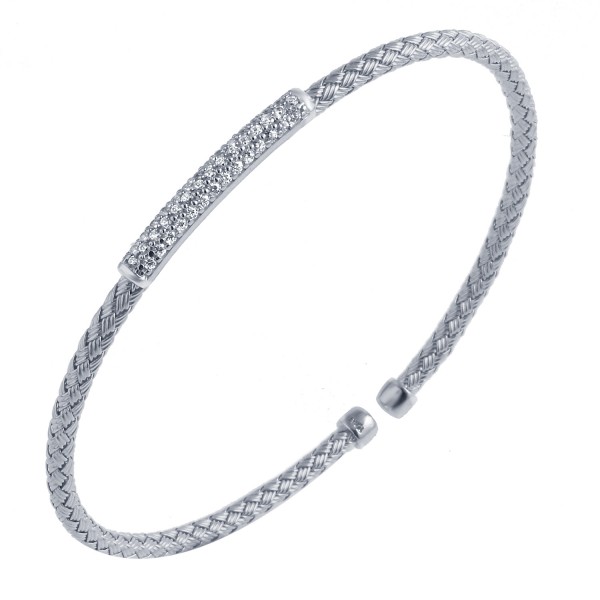 STERLING SILVER MESH CUFF BRACELET WITH CZ BAR
