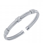 STERLING SILVER WOVEN CUFF BRACELET WITH CZ STATIONS