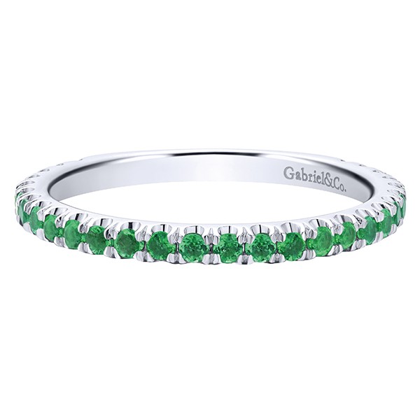 14K White Gold Emerald Stackable Band