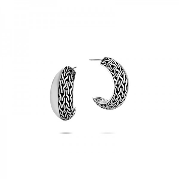 Classic Chain Silver Knife Edge Hoop Earrings (Dia 19.5Mm)