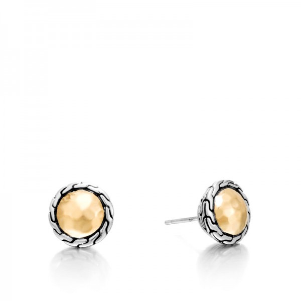Classic Chain Round Stud Earring In Silver And 18K Gold