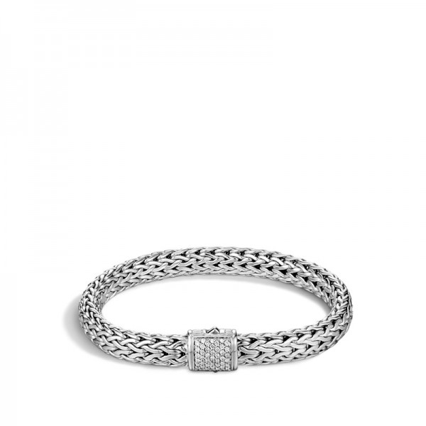 Classic Chain 7.5Mm Bracelet In Silver With Diamonds (M)