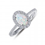 Sterling Silver 1.92Ctw Created Halo Opal Ring Sz 7