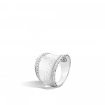 John Hardy Classic Chain Hammered Silver Diamond Pave (0.27Ct) Small Saddle Ring
