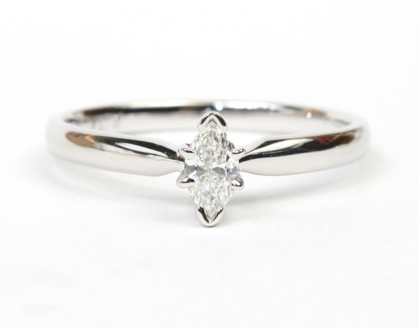 14K White Gold .20Ct Marquise Solitaire Engagement Ring