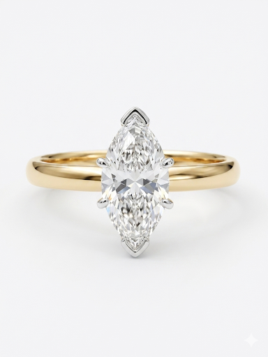 14K YELLOW AND WHITE GOLD DIAMOND MARQUISE SOLITAIRE ENGAGEMENT RING 1.00CT