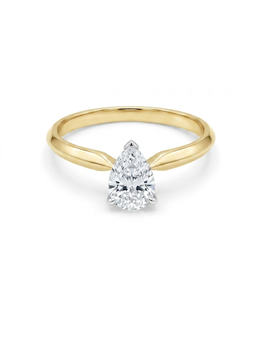 14K YELLOW & WHITE DIAMOND PEAR SHAPE SOLITAIRE ENGAGEMENT RING .70CT