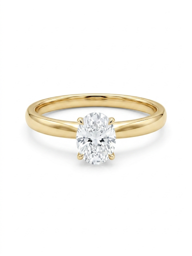 14K YELLOW AND WHITE GOLD DIAMOND OVAL SOLITAIRE ENGAGEMENT RING .58CT