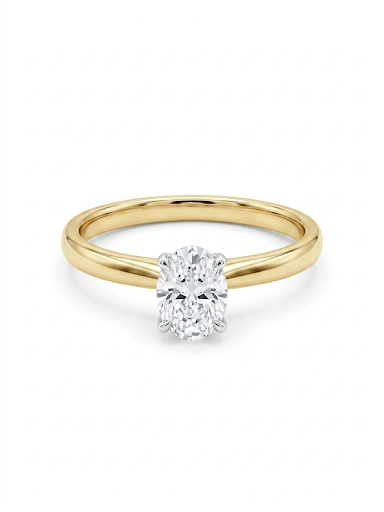 14K YELLOW AND WHITE GOLD DIAMOND OVAL SOLITAIRE ENGAGEMENT RING .70CT