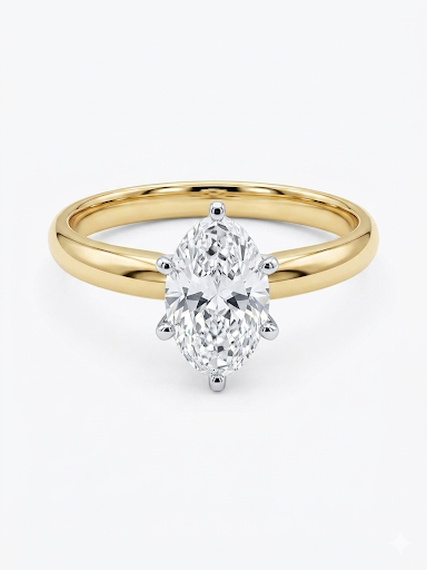 14K YELLOW AND WHITE GOLD DIAMOND SIX PRONG OVAL SOLITAIRE ENGAGEMENT RING 1.18CT