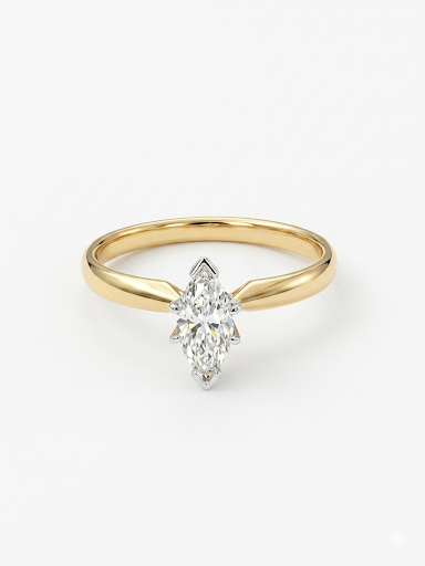 14K YELLOW & WHITE GOLD DIAMOND MARQUIS SOLITAIRE ENGAGEMENT RING .54CT