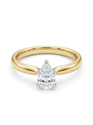 14K YELLOW & WHITE GOLD DIAMOND PEAR SHAPED SOLITAIRE ENGAGEMENT RING .53CT