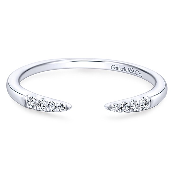 14K WHITE GOLD .05CTW DIAMOND TIPPED STACKABLE CUFF RING