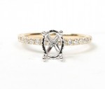14K YELLOW AND WHITE GOLD DIAMOND SEMI MOUNT ENGAGEMENT RING WITH  OVAL HEAD AND HALO .44CTW