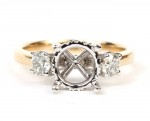S14K YELLOW AND WHITE GOLD THREE ROUND STONE SEMI MOUNT WITH HIDDEN HALO