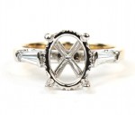 14K YELLOW AND WHITE GOLD BAGUETTE DIAMOND SEMI MOUNT ENGAGEMENT RING WITH HIDDEN HALO