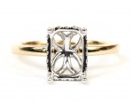 14K YELLOW AND WHITE GOLD EMERALD CUT CENTER SEMI MOUNT ENGAGEMENT RING WITH HIDDEN HALO