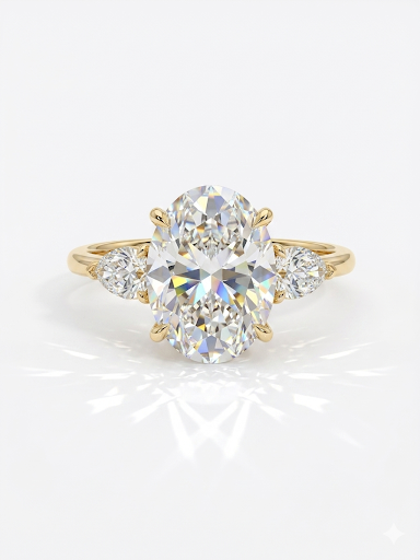 14K YELLOW GOLD DIAMOND SEMI MOUNT WITH OVAL CUBIC ZIRCONIA CENTER