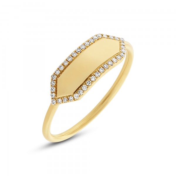 14K Yellow Gold Diamond Id Bar Ring