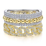 14K Yellow And White Gold Multi Stack Diamond Band