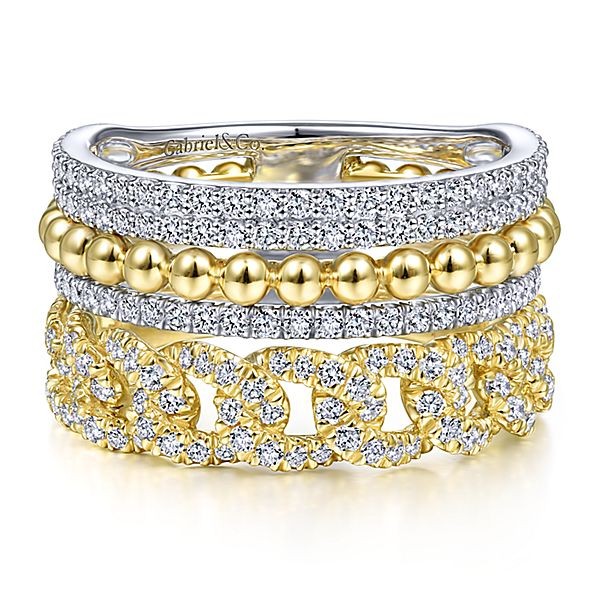 14K Yellow And White Gold Multi Stack Diamond Band