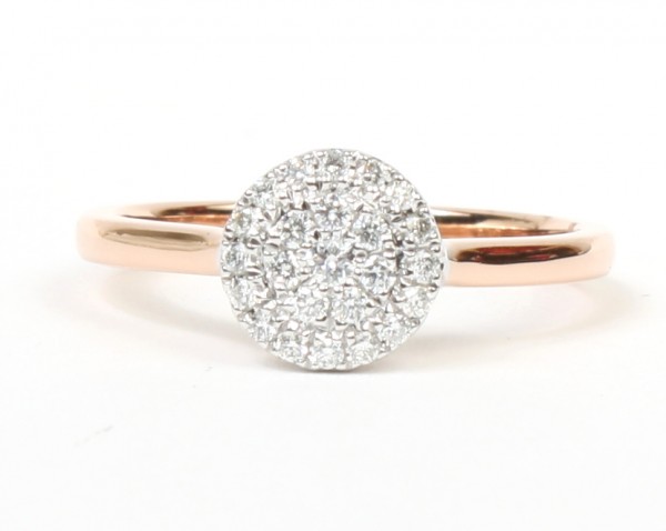 14K Rose And White Gold .17Ctw Diamond Pave Cluster Ring (24 Diamonds)