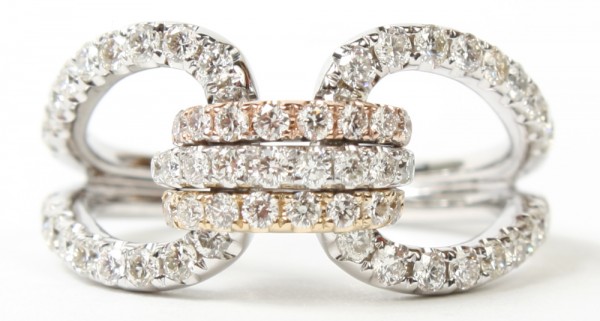 14K White Yellow And Rose Gold  .96Ctw Diamond Fashion Ring