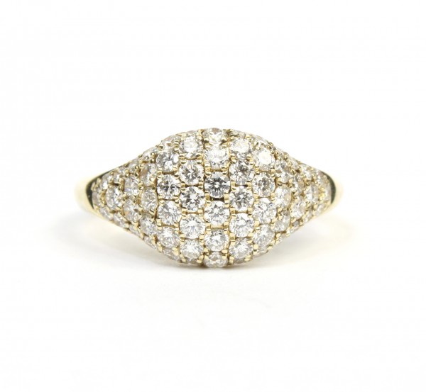 14K YELLOW GOLD DIAMOND PAVE DOMED RING