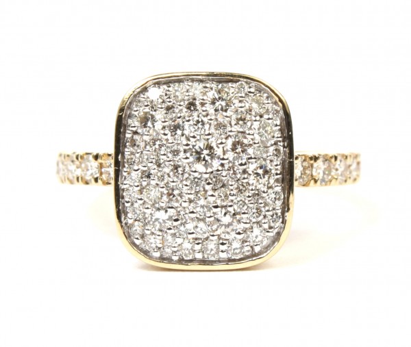 14K YELLOW GOLD CUSHION SHAPED PAVE DIAMOND  RING